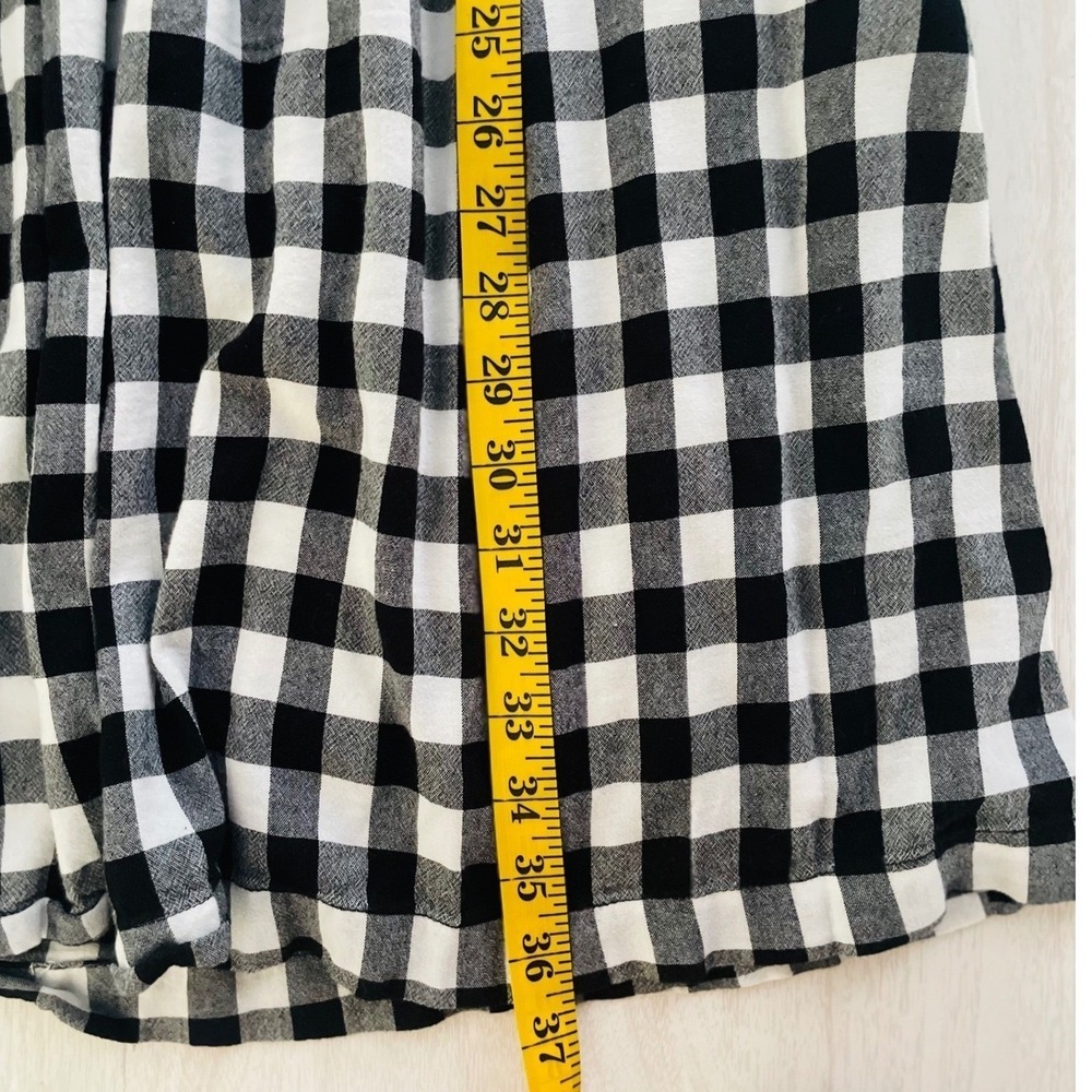Downeast Black White Gingham Plaid Babydoll Dress Ruffle Sleeve Pockets Size L - Picture 12 of 16
